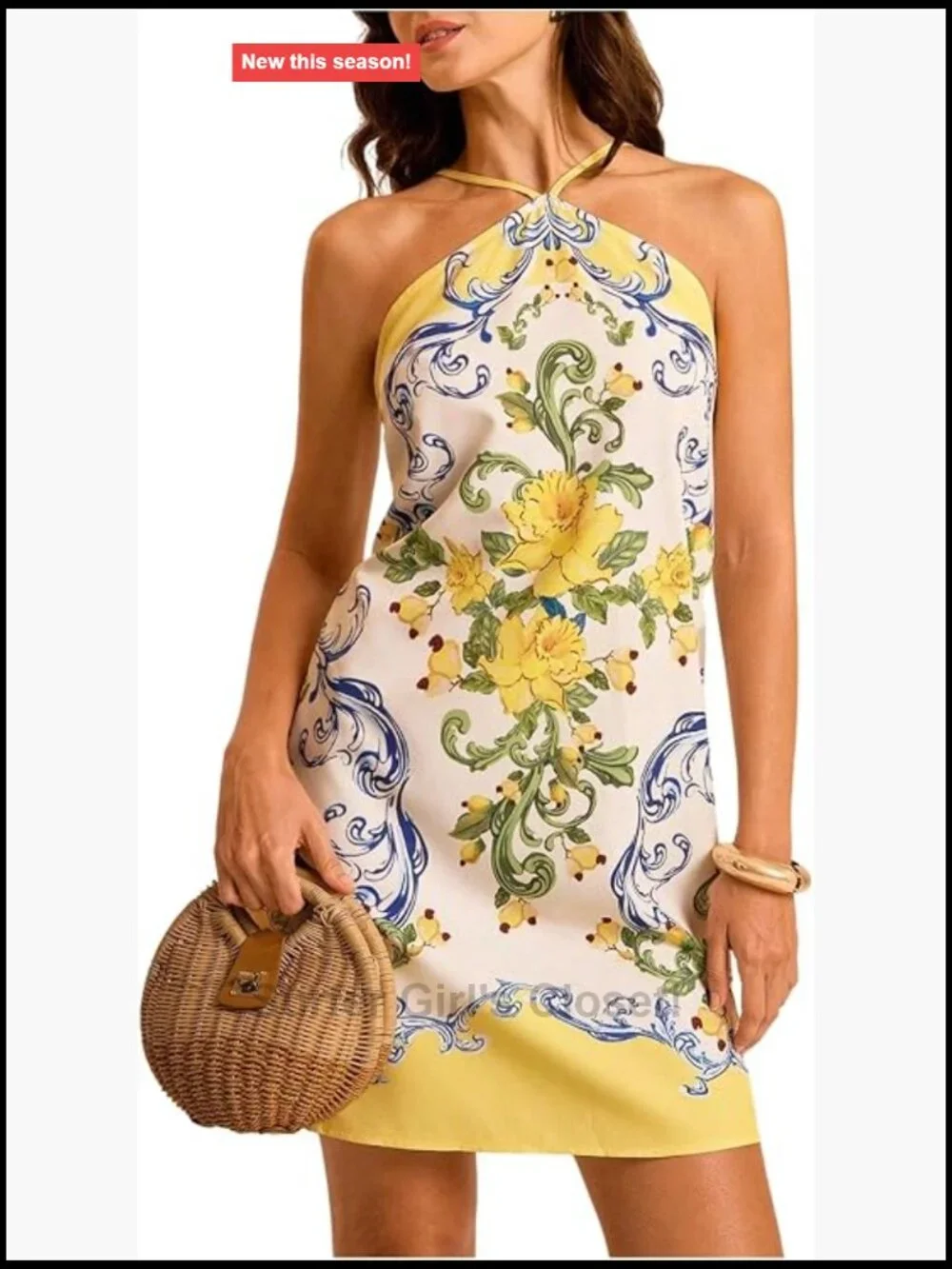 MakeMeChic Boho Backless Mini Dress for Women - Tropical Hawaiian Print